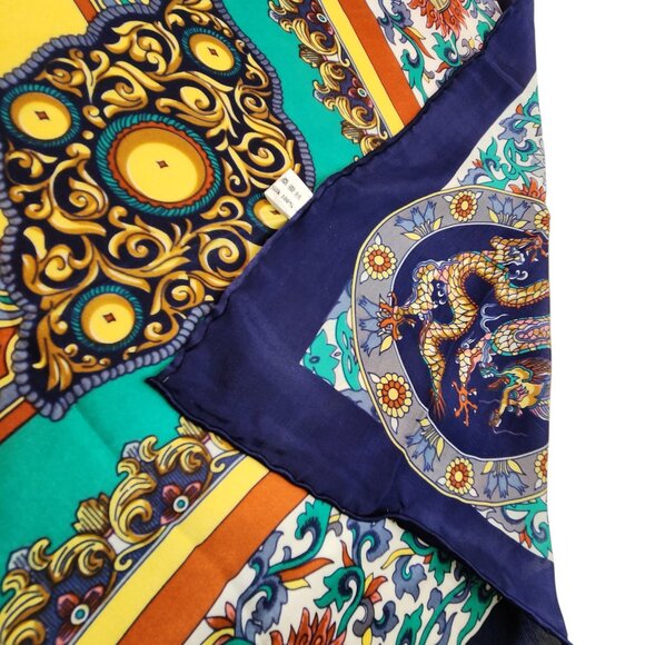 VTG Tongyu 100% Silk Scarf 42x42 Hand Rolled Hem Chinese Dragon Motif Multicolor - Picture 6 of 15
